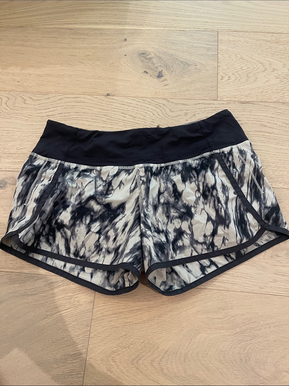 Black & Cream Marble Print Women's Running Shorts
